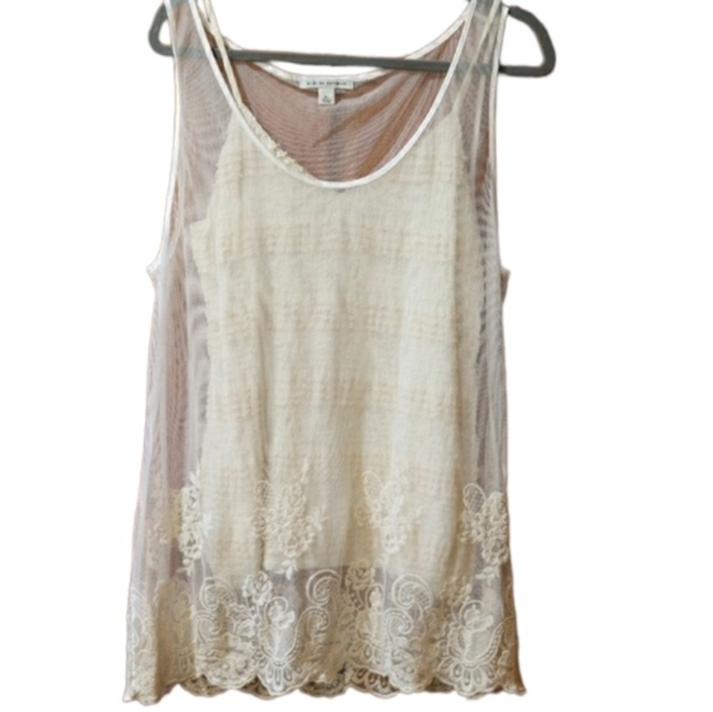 Banana Republic Cream & White Sheer Tank Set Boho Cottagecore LG /XL